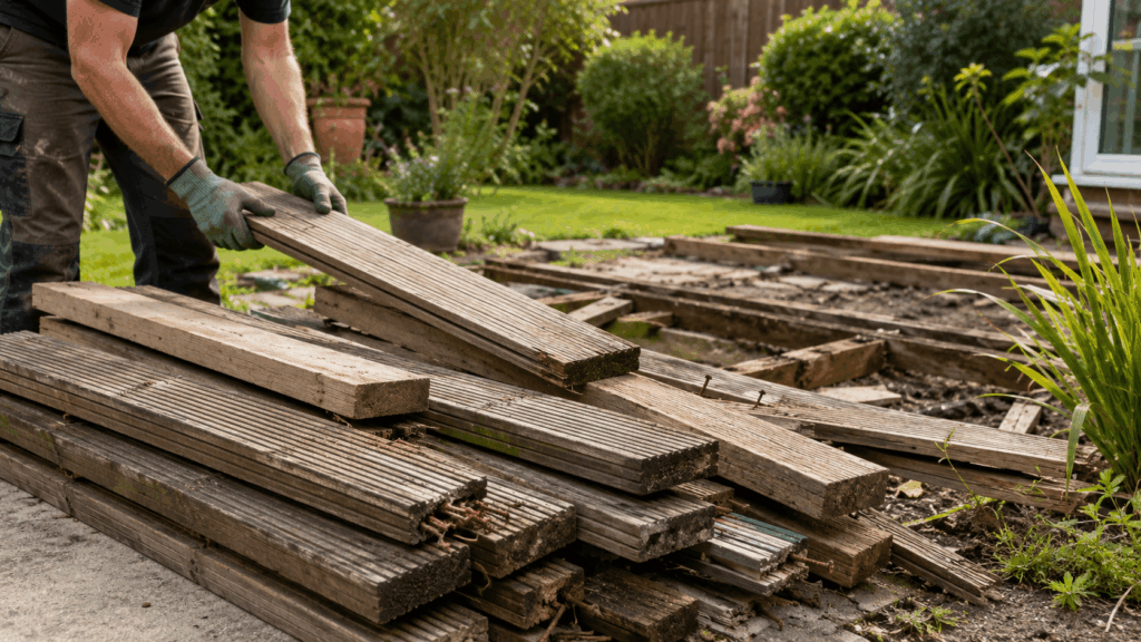 Old Garden Decking Waste Ready for Collection